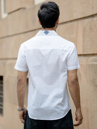 Powerlook SS25 Geometric Embroidered Pure Cotton Casual Shirt