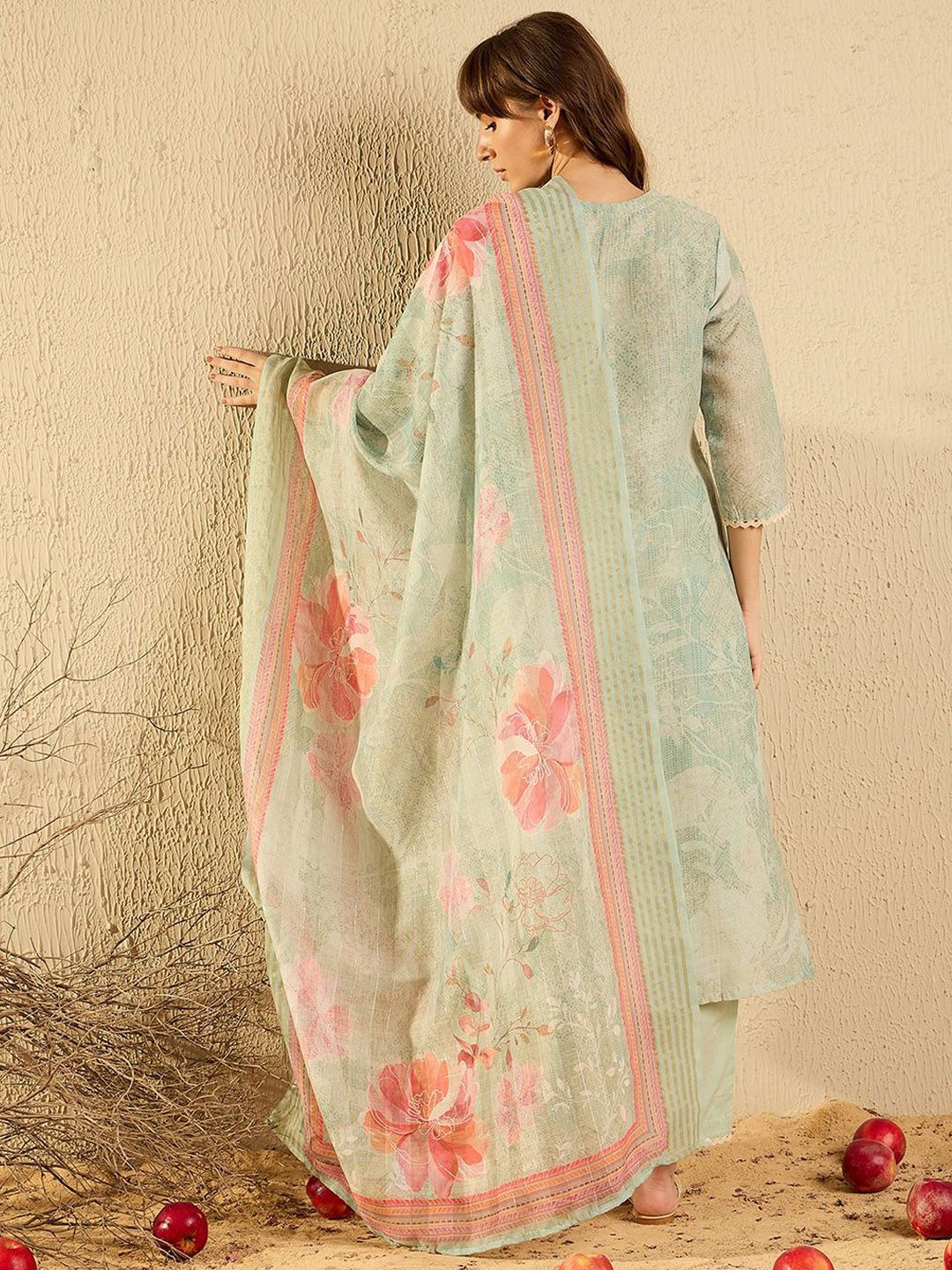 Indo Era Women Ethnic Motifs Printed Regular Chikankari Kurta with Trousers & With Dupatta
