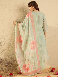 Indo Era Women Ethnic Motifs Printed Regular Chikankari Kurta with Trousers & With Dupatta