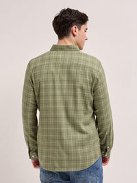 THE BEAR HOUSE Men Spread Collar Windowpane Checked Cotton Slim Fit Casual Shirt