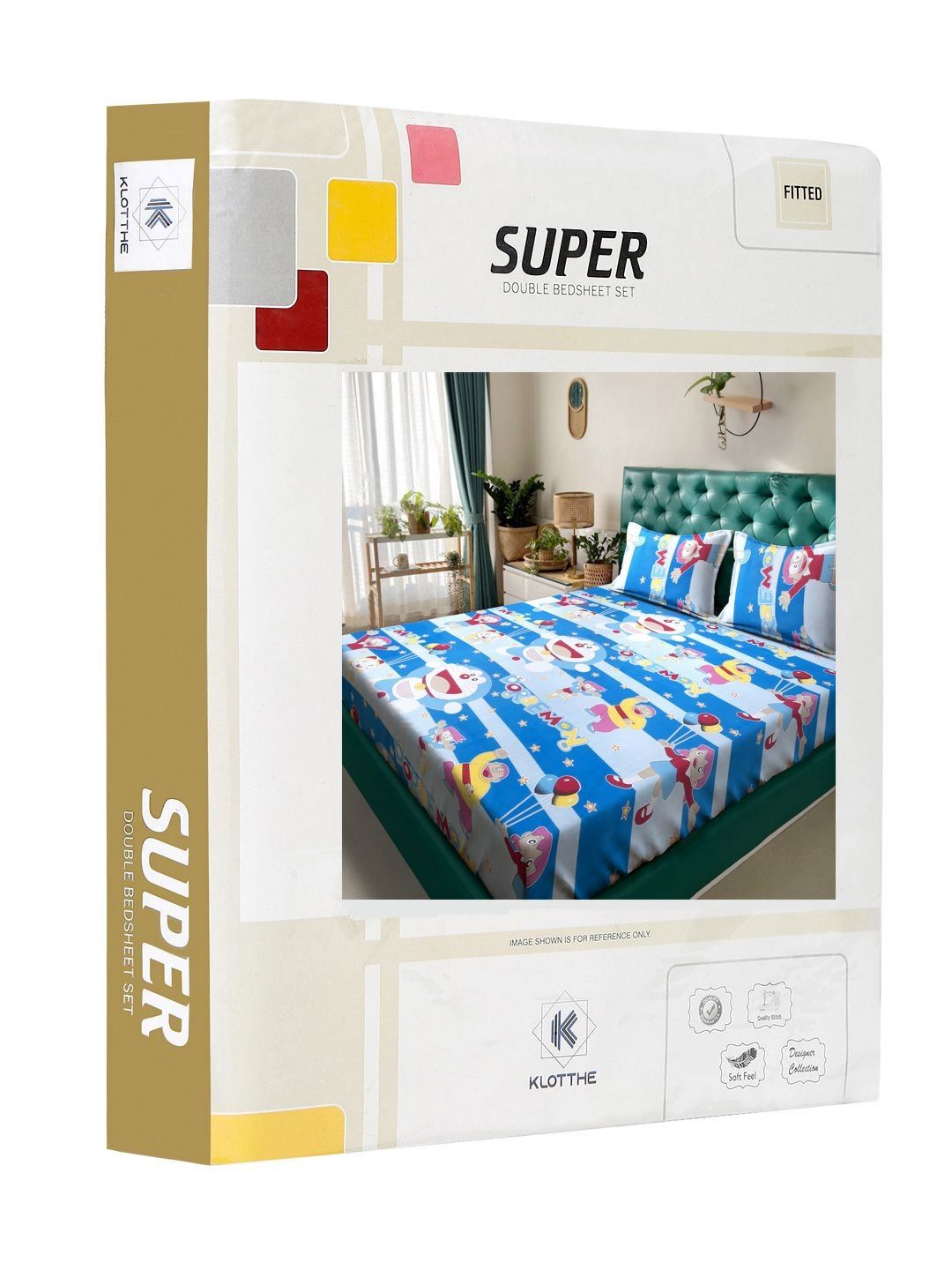 KLOTTHE Kids White Printed Pure Cotton 400 TC Fitted King Bedsheet Set 2.5 m x 2.25 m