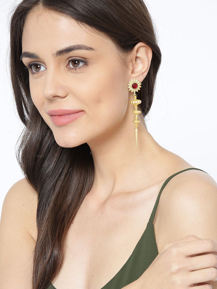 Anouk Red Gold-Plated Stone Studded Drop Earrings