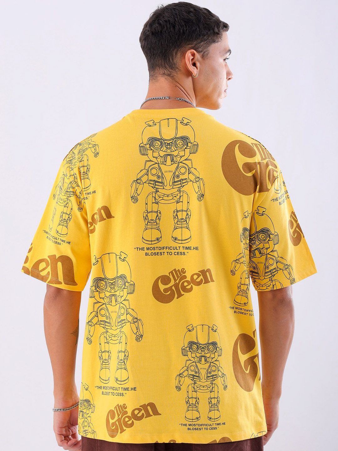 The Indian Garage Co Men Printed Mandarin Collar Pockets Boxy T-shirt