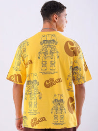 The Indian Garage Co Men Printed Mandarin Collar Pockets Boxy T-shirt