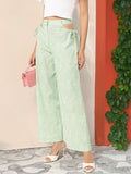 DressBerry Women Flowy Finesse Printed Cut-Out Straight Trousers