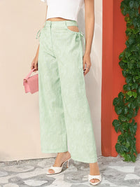 DressBerry Women Flowy Finesse Printed Cut-Out Straight Trousers