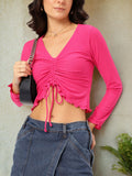 DressBerry Euphoria Essence Ruched Ruffled Textured Knit Crop Top