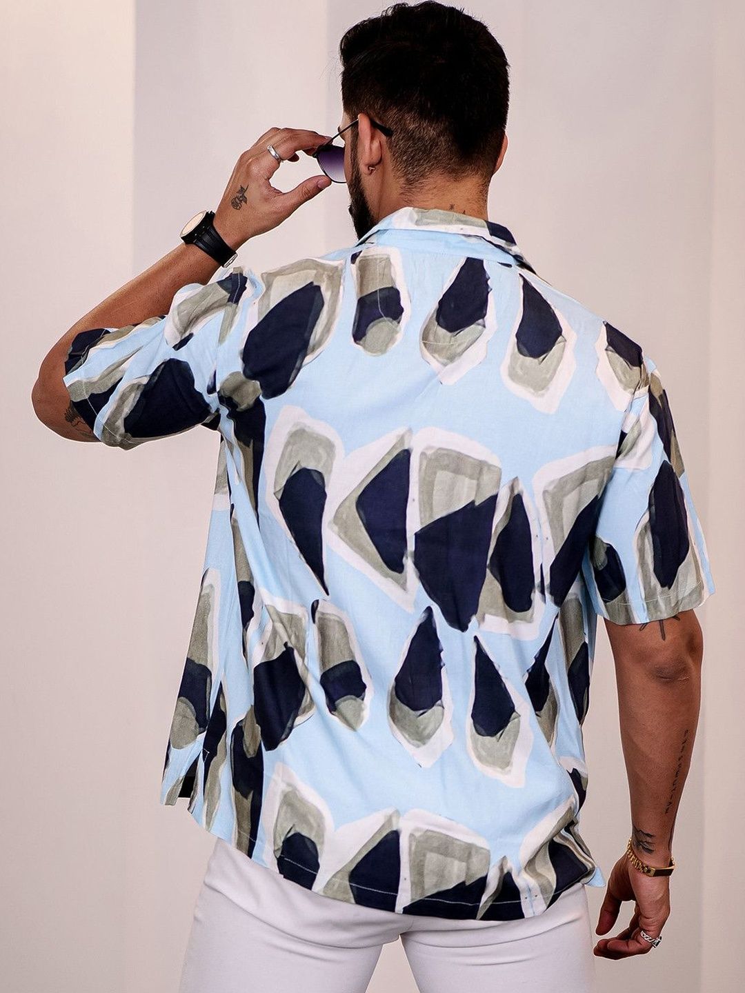 Eszett Men Abstract Printed Cuban Collar Casual Shirt