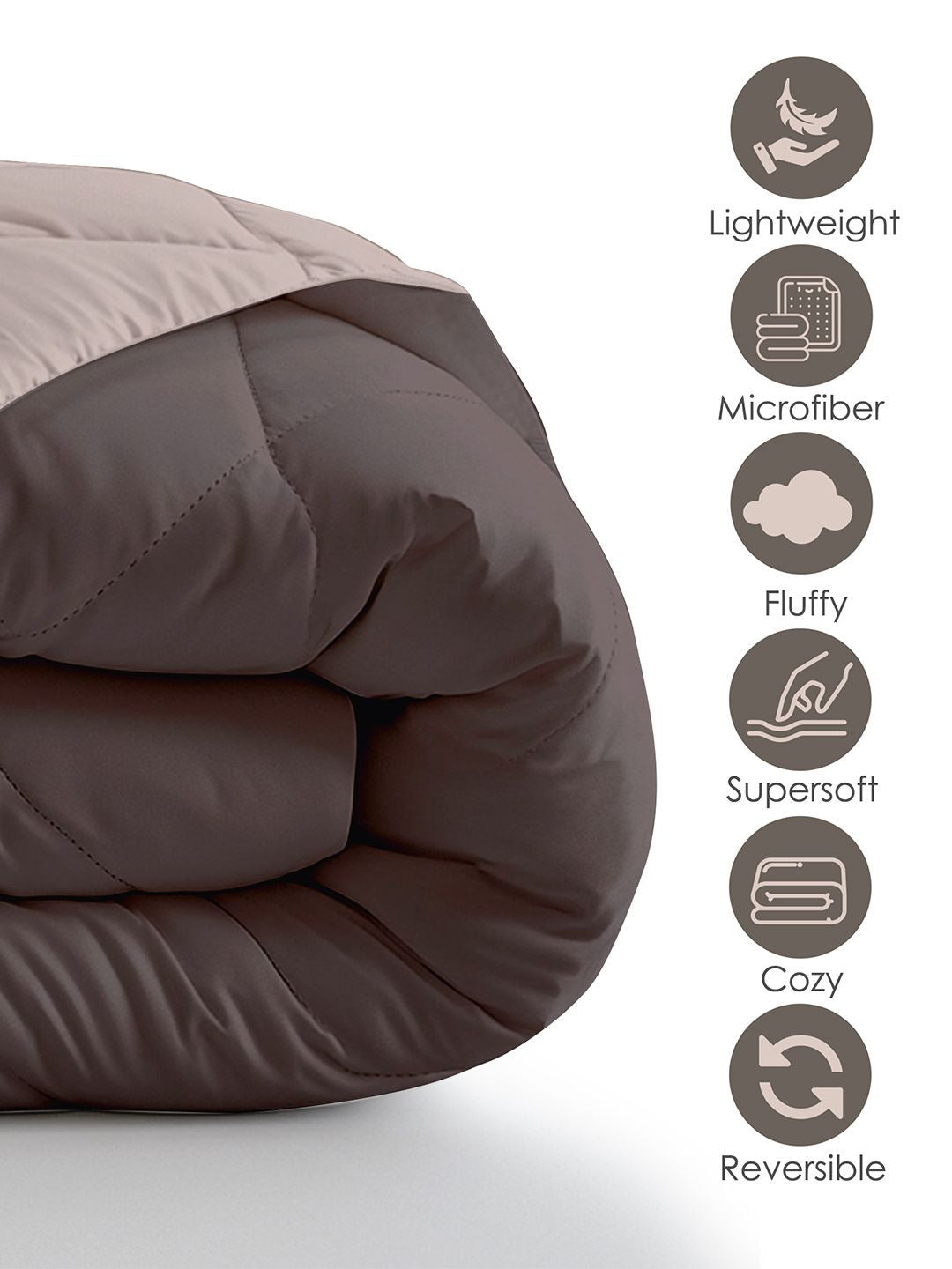 Story@home Browm & Beige Solid Reversible 240 GSM Heavy Winter Double Bed Comforter