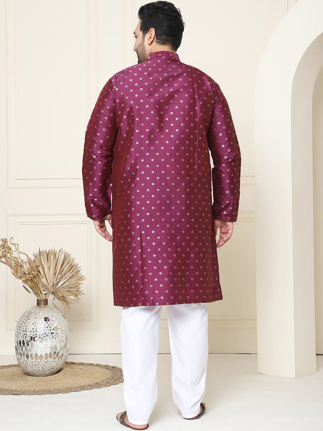 SOJANYA PLUS Ethnic Motifs Band Collar Straight Kurta With Pyjamas