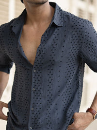 Powerlook Men Spread Collar Textured Casual Shirt