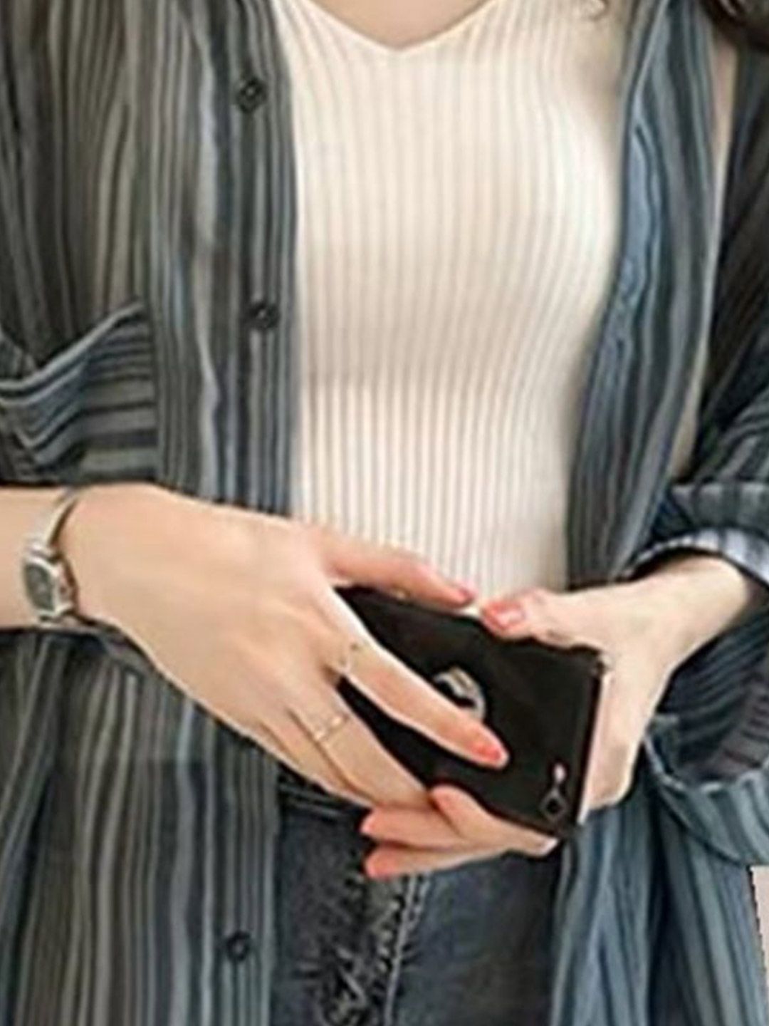 DressBerry Striped Shirt Collar Slim Fit Casual Shirt