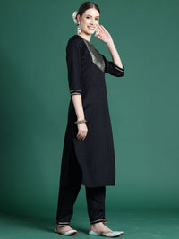 Indo Era Yoke Design Straight Pure Cotton Zari Kurta with Trousers & Dupatta