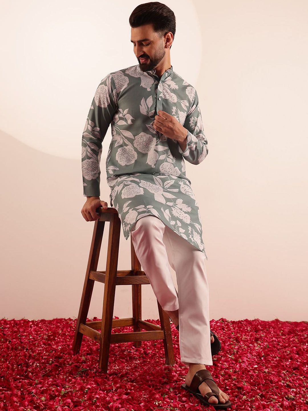 Anouk Men Floral Printed Regular Kurta with Pyjamas