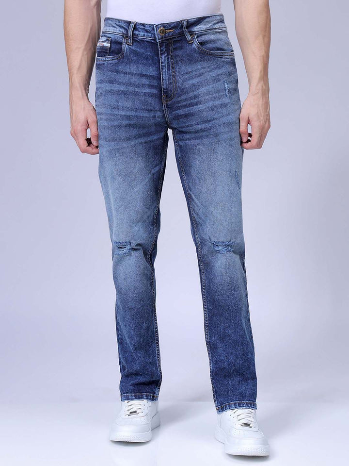 The Indian Garage Co Men Slim Fit Heavy Fade Stretchable Jeans