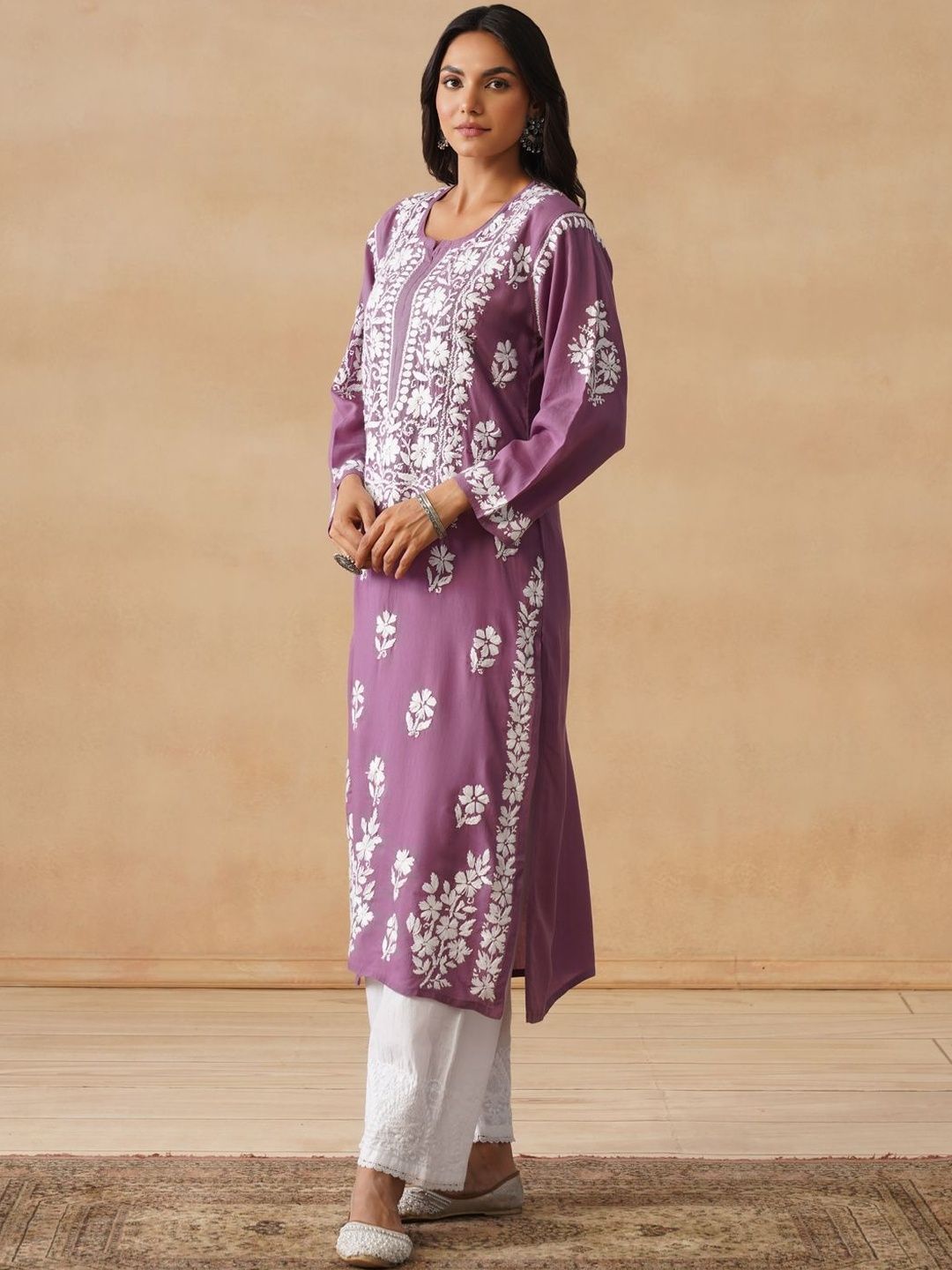 House of Chikankari Women Solid Modal Kurta