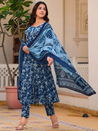 KALINI Floral Printed Straight Pure Cotton Kurta with Trousers & Dupatta