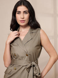 SASSAFRAS worklyf Vertical Striped Double Breasted Front Tie Up Formal Blazer