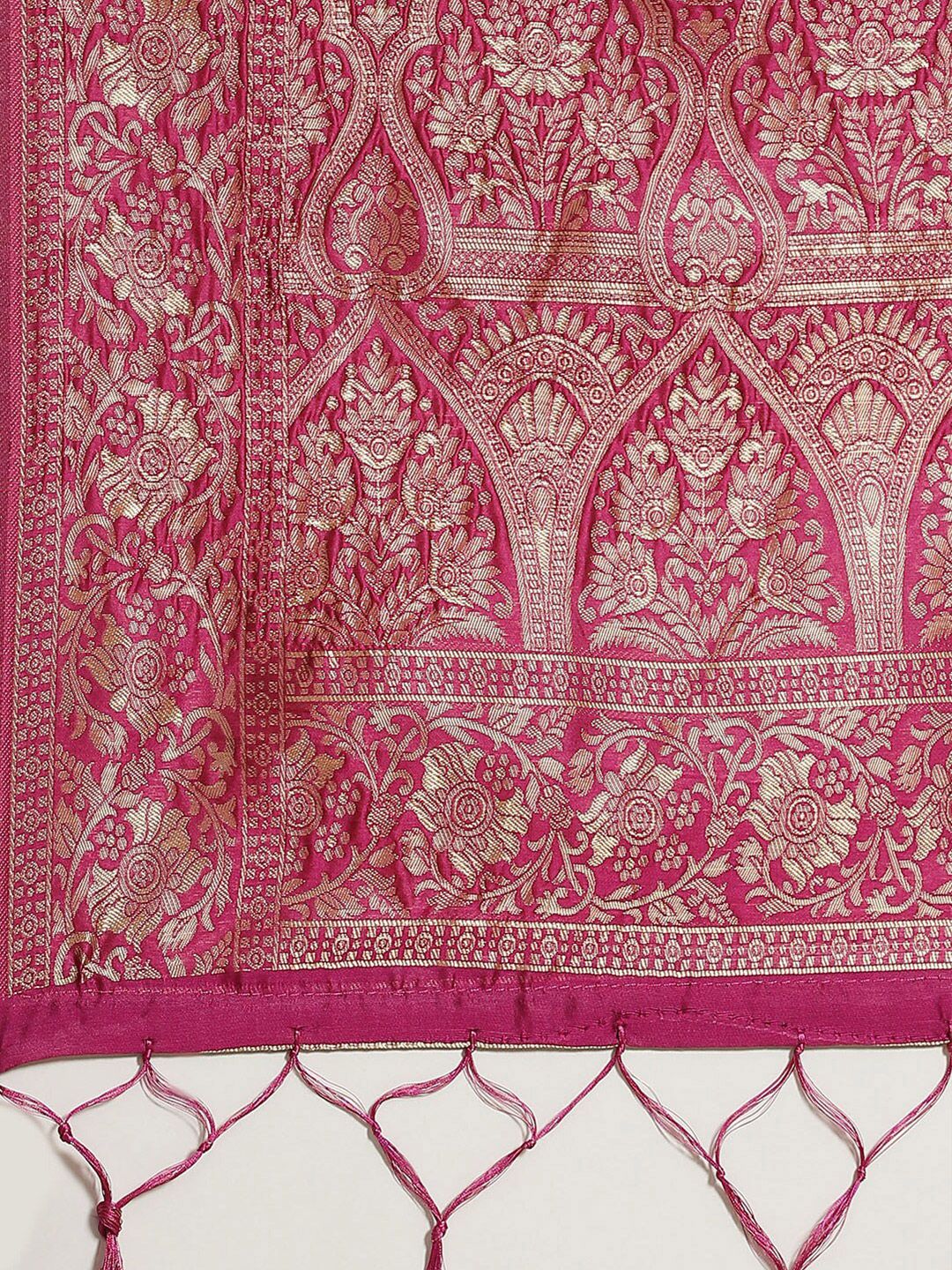 Saree mall Pink & Gold-Toned Woven Design Zari Silk Blend Banarasi Sarees
