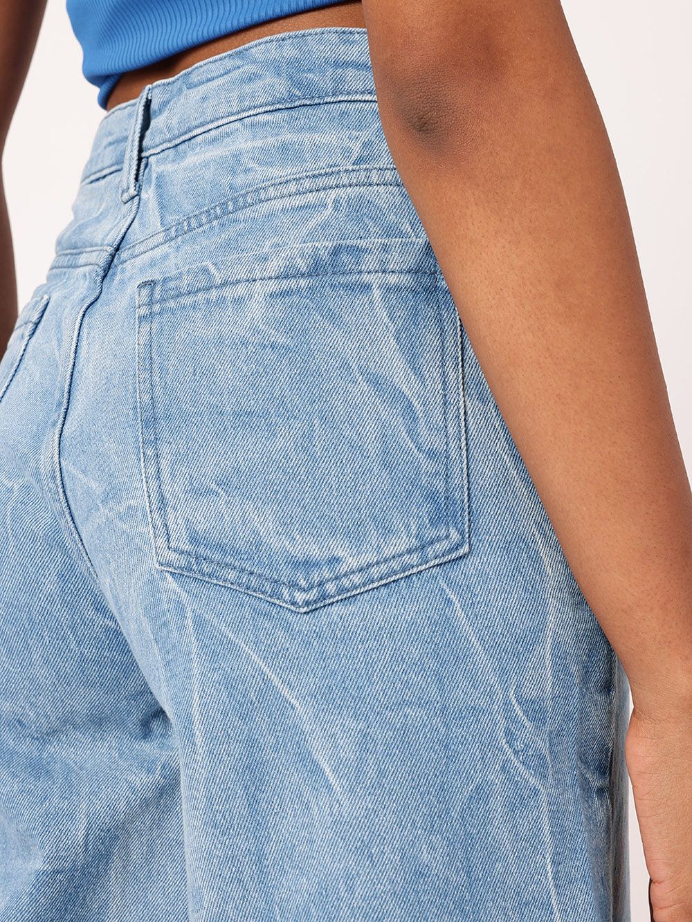 Wanita berpakaian bandar bandar keriting kesan dibasuh panjang lutut tinggi kenaikan denim