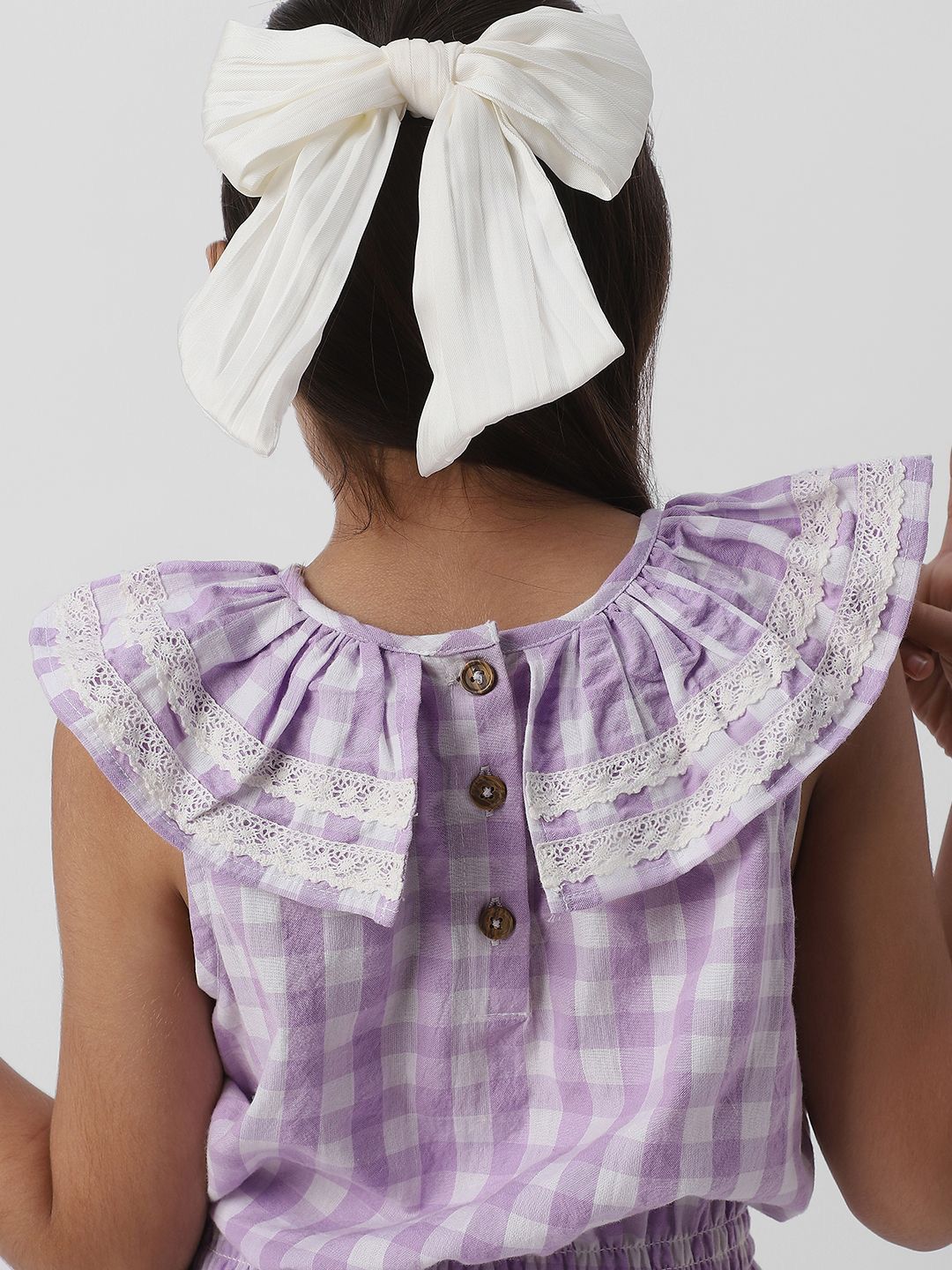 Nauti Nati Girls Checked Peter Pan Collar Cotton Cinched Waist Top