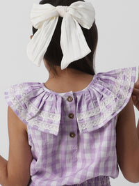 Nauti Nati Girls Checked Peter Pan Collar Cotton Cinched Waist Top