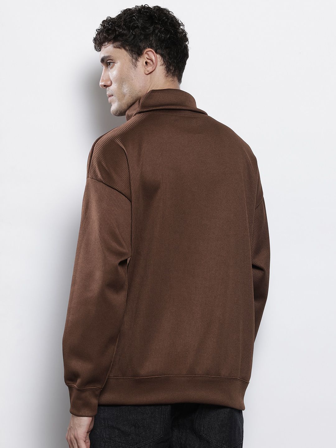 The Indian Garage Co Self Striped Turtle Neck Relaxed Fit Sweatshirt