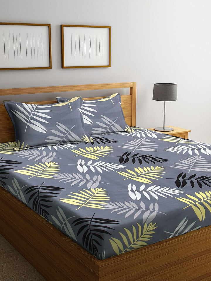 KLOTTHE Grey Abstract Polycotton 300 TC King Fine 2 Bedsheet with 4 Pillow Covers-98 x 83 inches