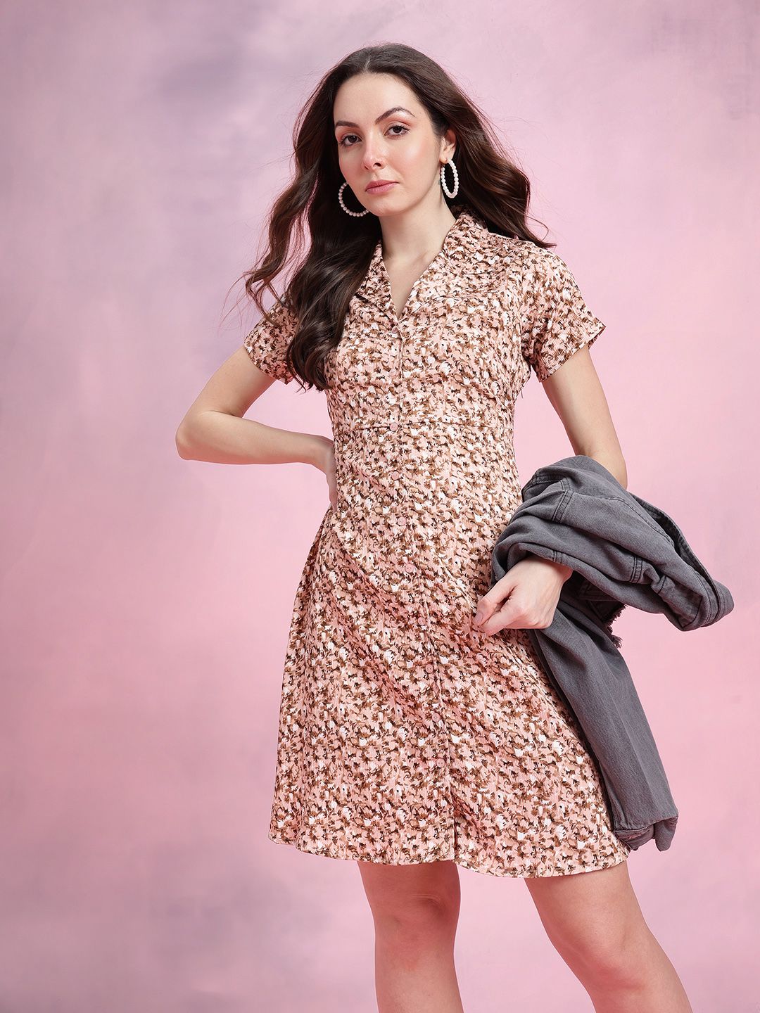 DressBerry Floral Print Lapel Collar Blazer-Style A-Line Dress
