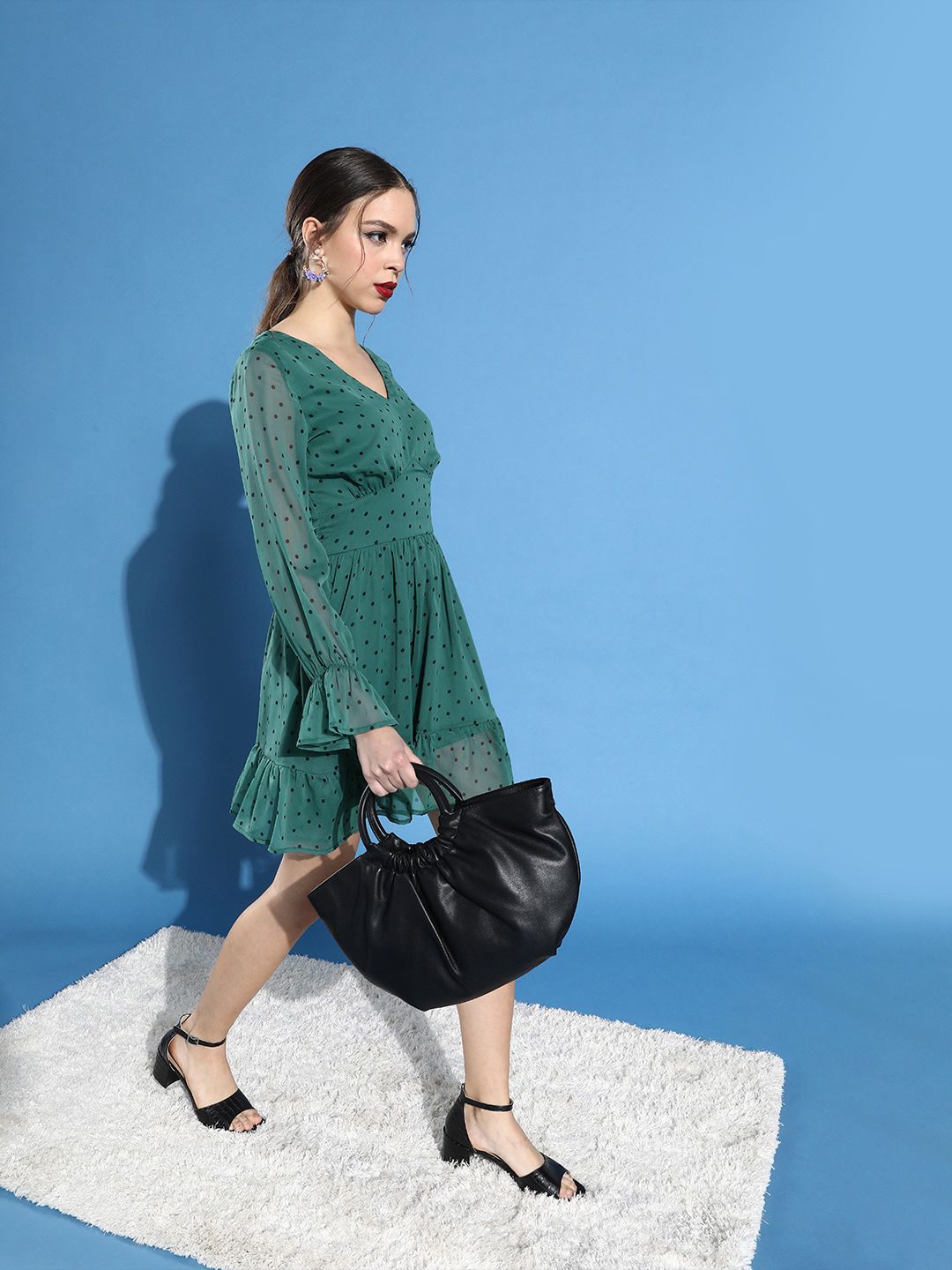 STREET 9 Women Gorgeous Green Polka-Dotted Dress