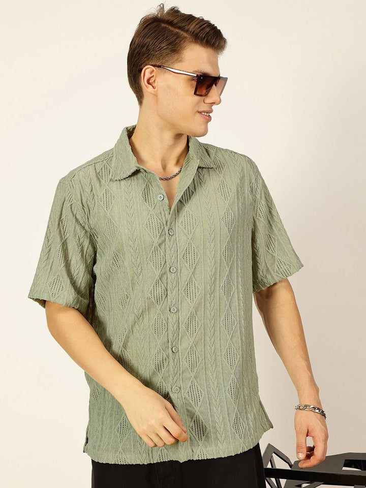 Thomas Scott Men Premium Spread Collar Textured Oversized Casual Shirt