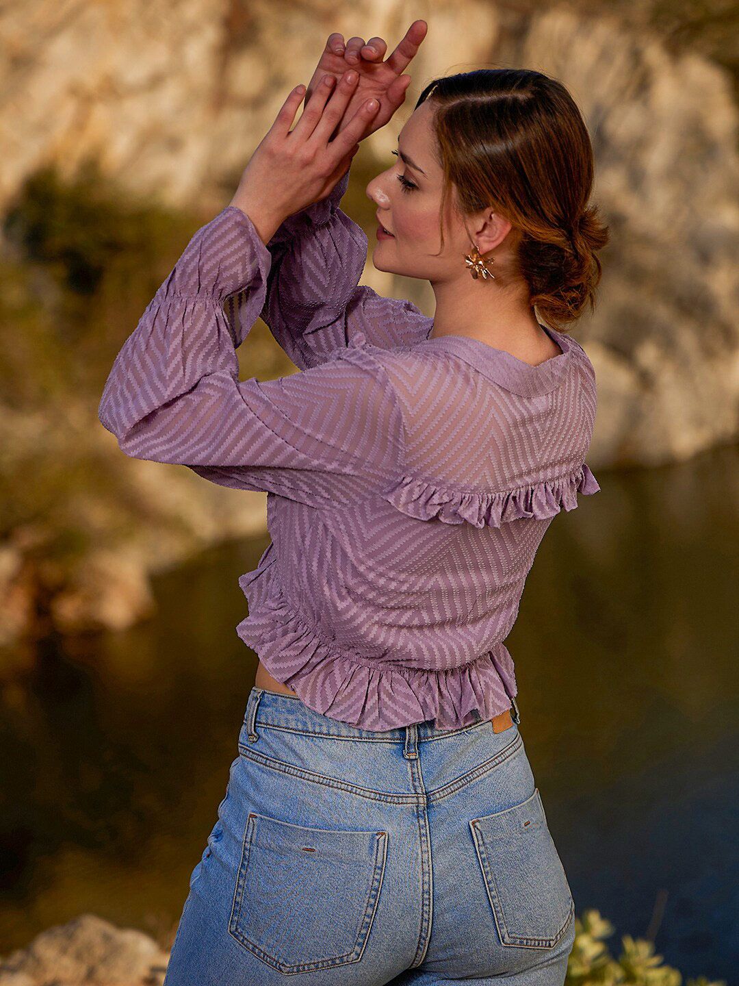 Athena Self Design Gathers & Pleated Ruffles Crop Top