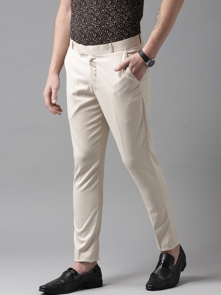 DENNISON Men Beige Smart Tapered Fit Solid Regular Trousers