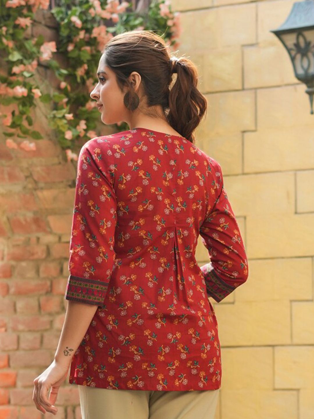 Rain & Rainbow Floral Printed Sequinned Pure Cotton Kurti