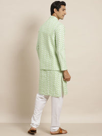 SOJANYA Set Kurta Sulam Bunga Hijau & Putih Lelaki & Jaket Nehru