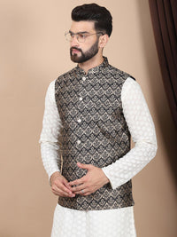 Anouk Cream-Coloured Floral Embroidered Pure Cotton Kurta with Churidar & Nehru Jacket