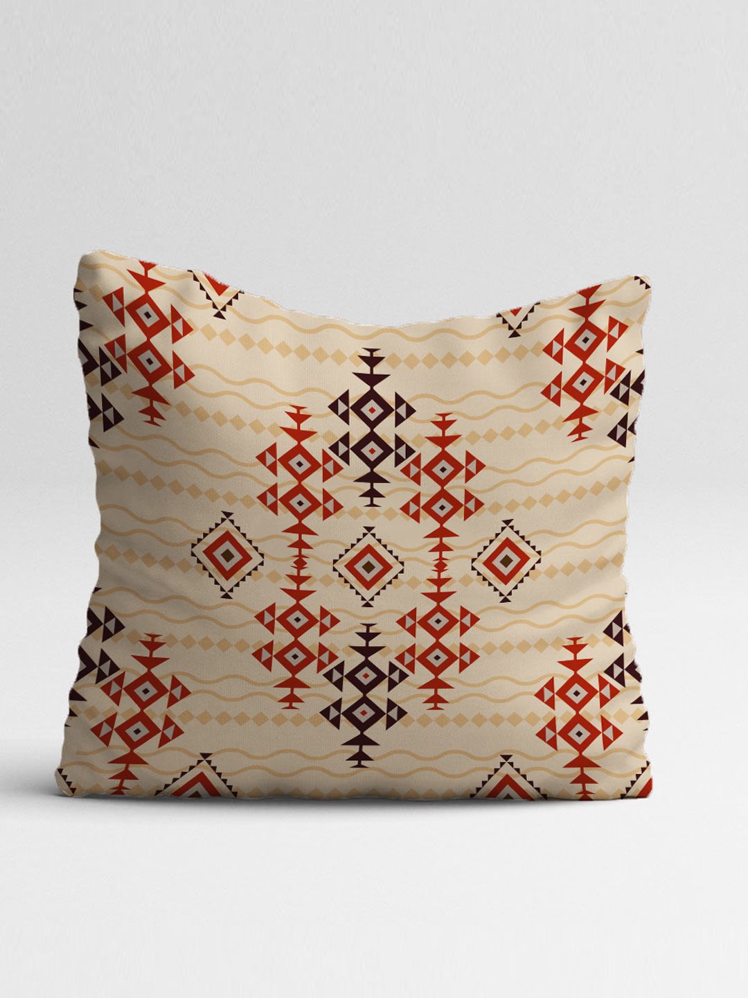 STITCHNEST Brown & Turquoise Blue Set of 5 Ethnic Motifs Square Cushion Covers