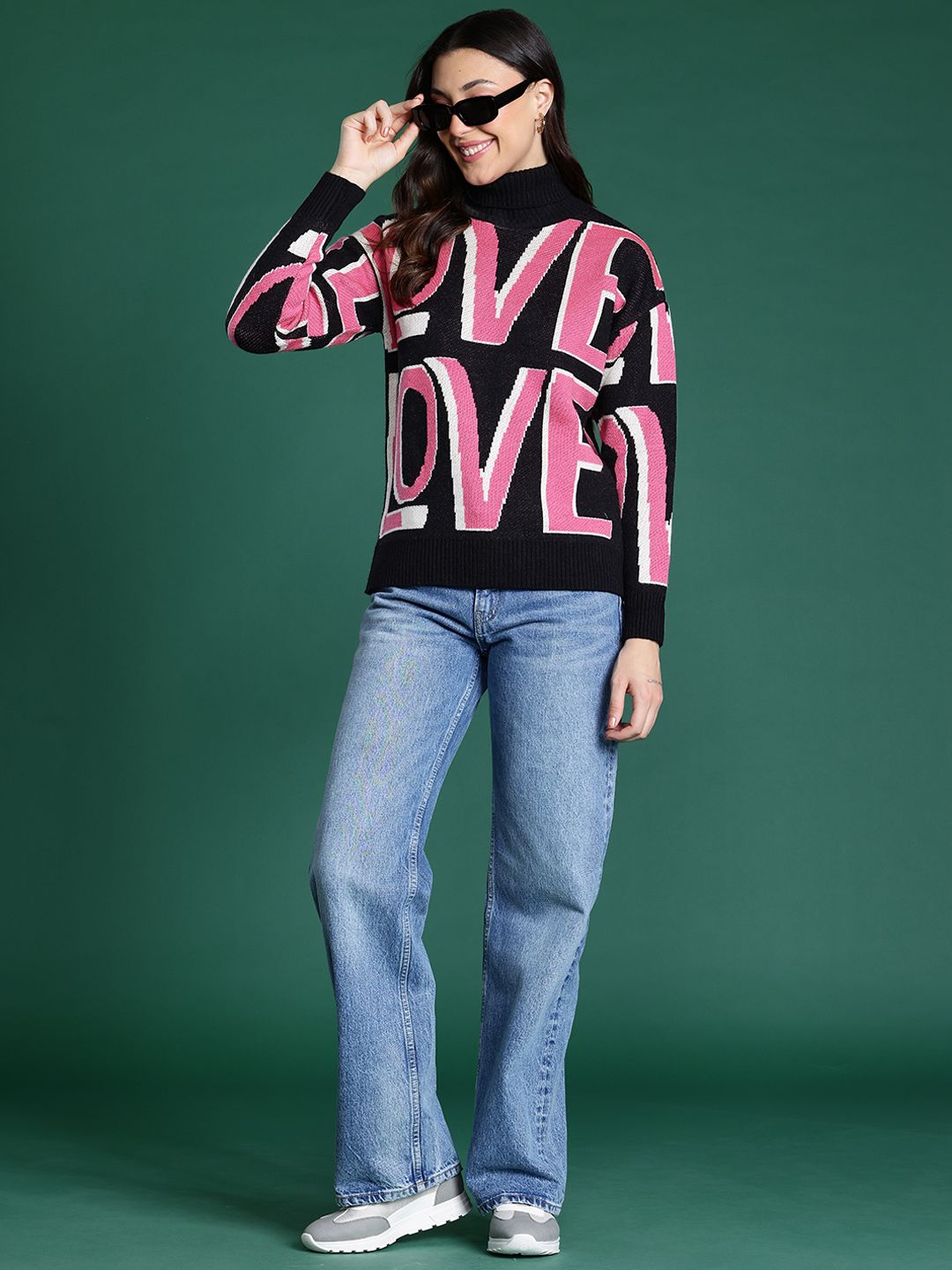 DressBerry Typography Turtle Neck Pullover