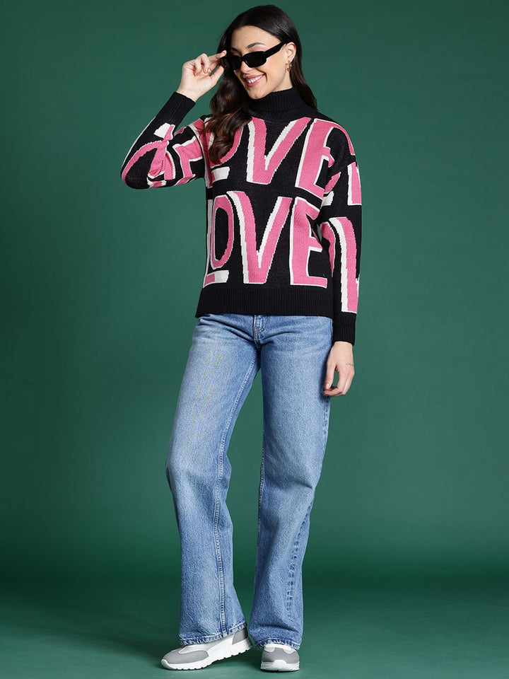 DressBerry Typography Turtle Neck Pullover