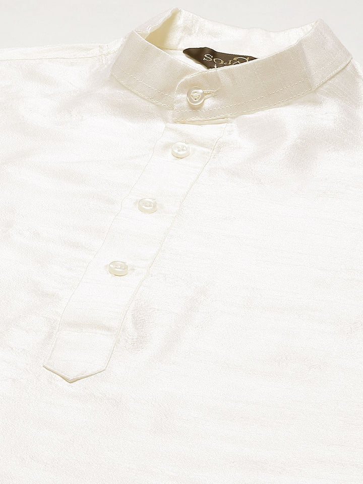 SOJANYA Men White Kurta with Churidar & Nehru Jacket