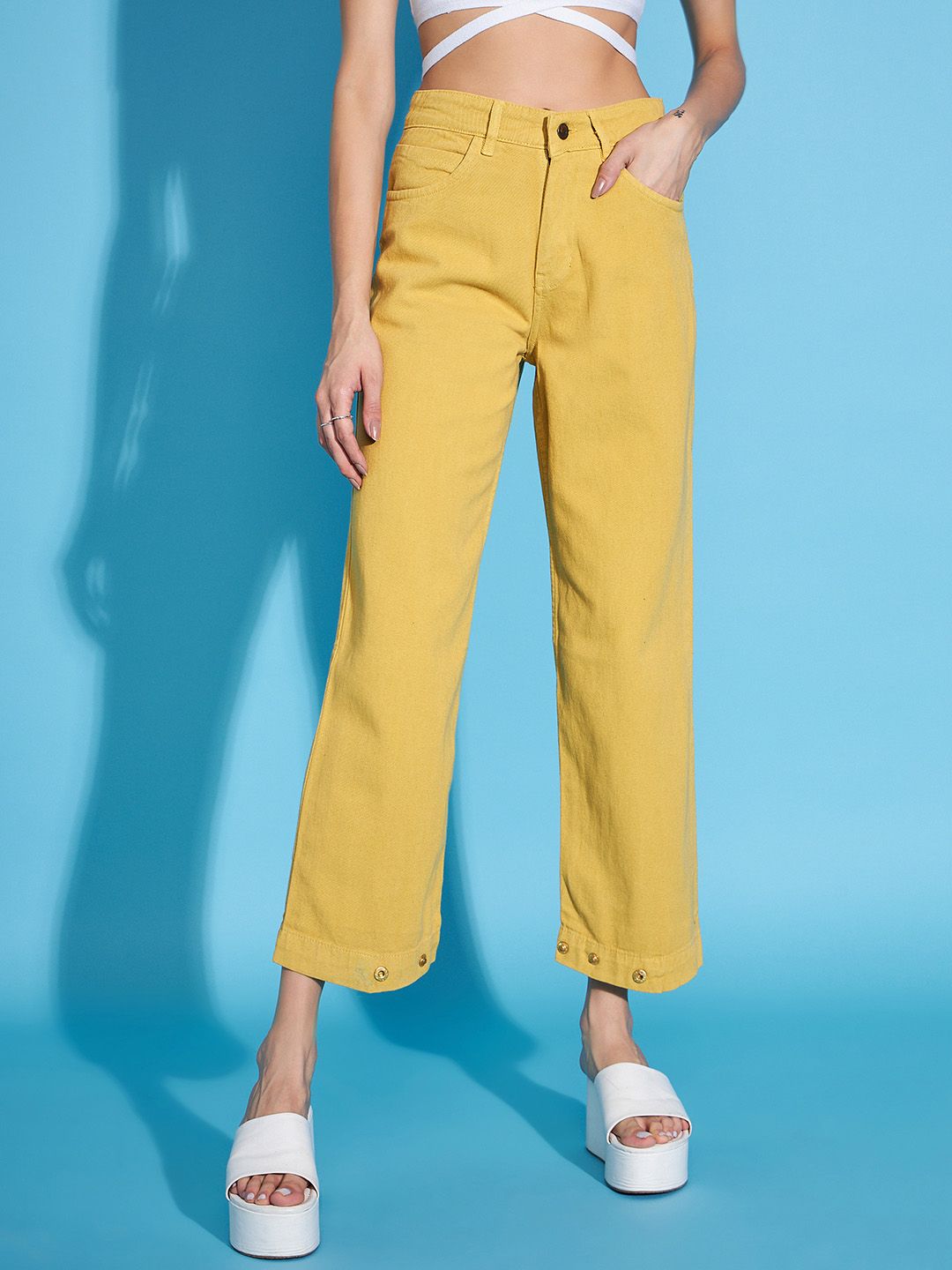 SASSAFRAS Women Stylish Mustard Relaxed Fit Jeans