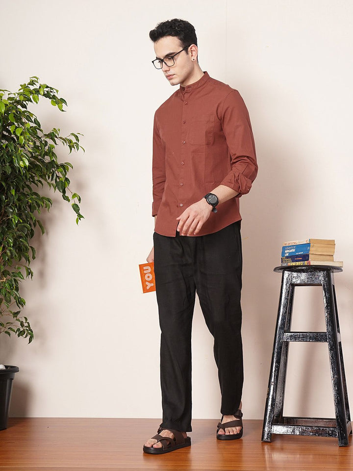 The Indian Garage Co Men Brown Solid Casual Shirt