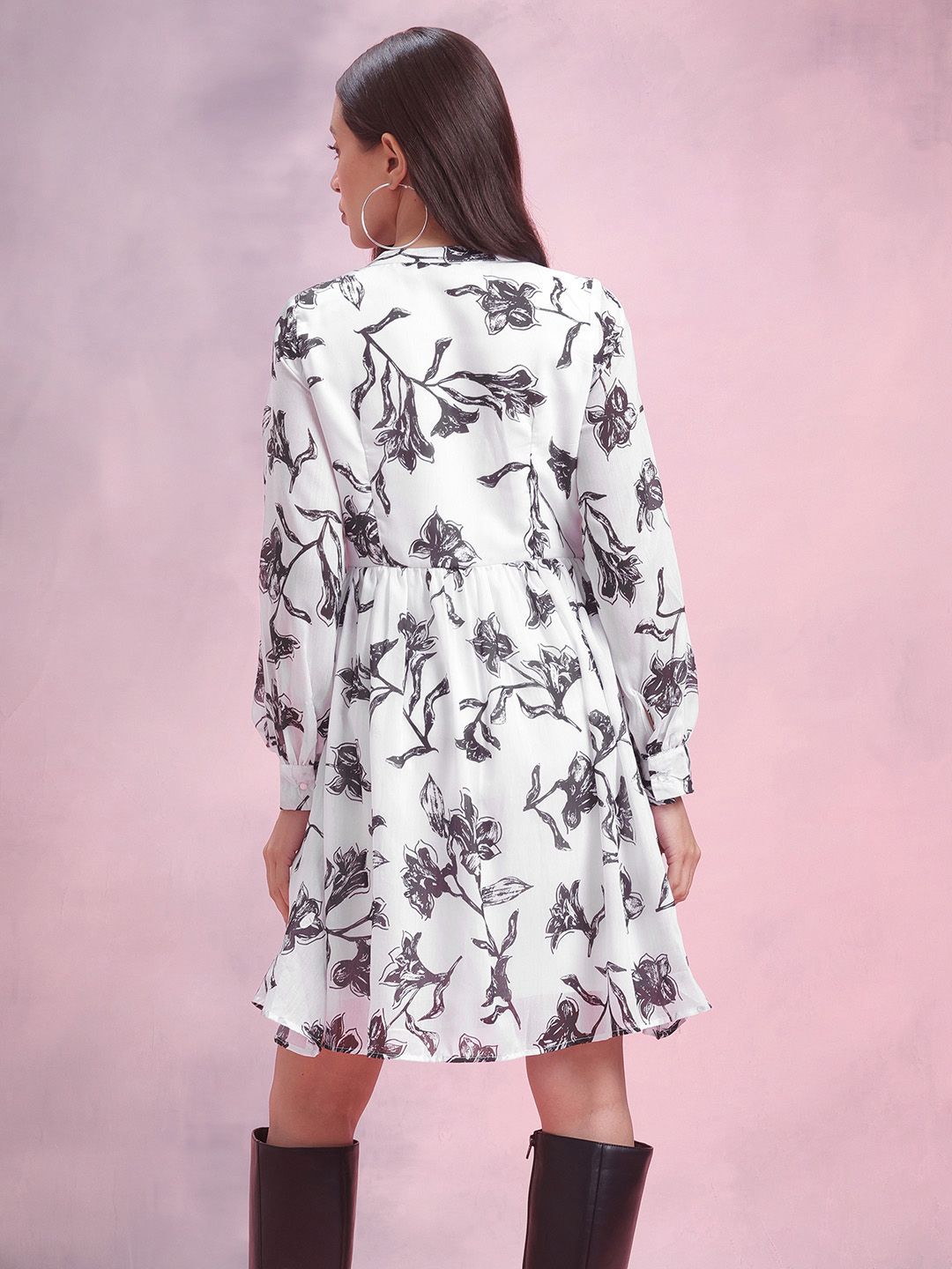 DressBerry Floral Print A-Line Dress with Lace-Details