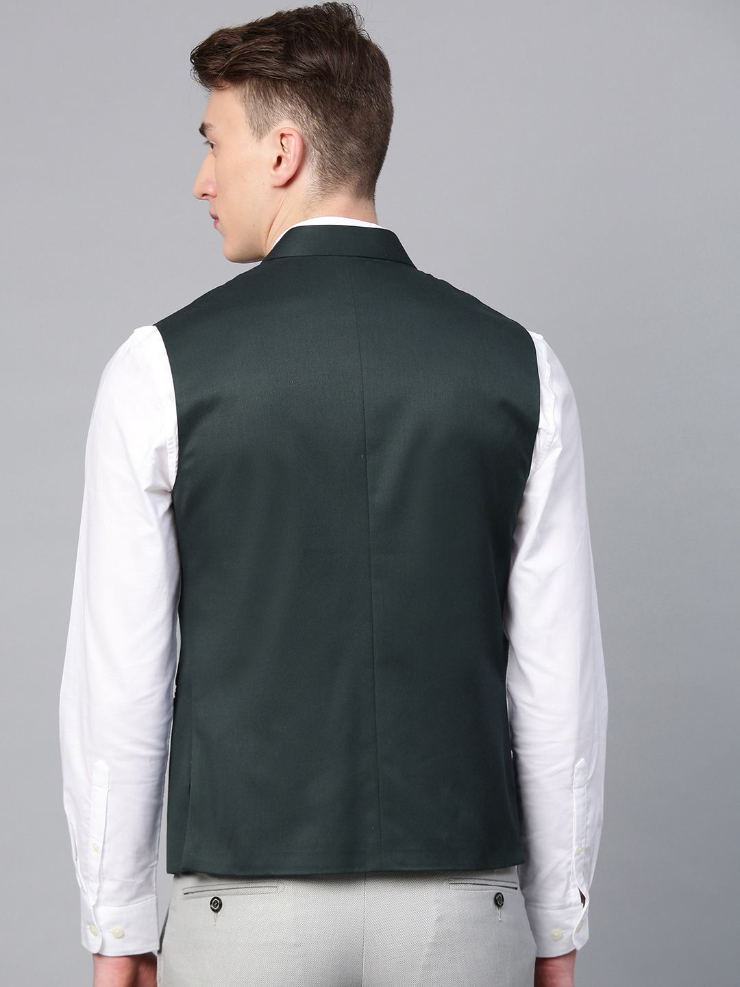 MANQ Men Green Slim Fit Solid Nehru Jacket