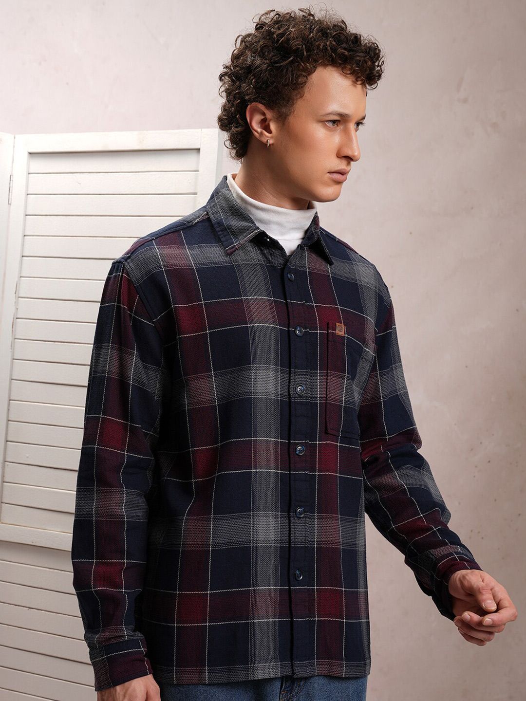 LOCOMOTIVE Premium Fit Tartan Checked Dobby Textured Oversized Shacket