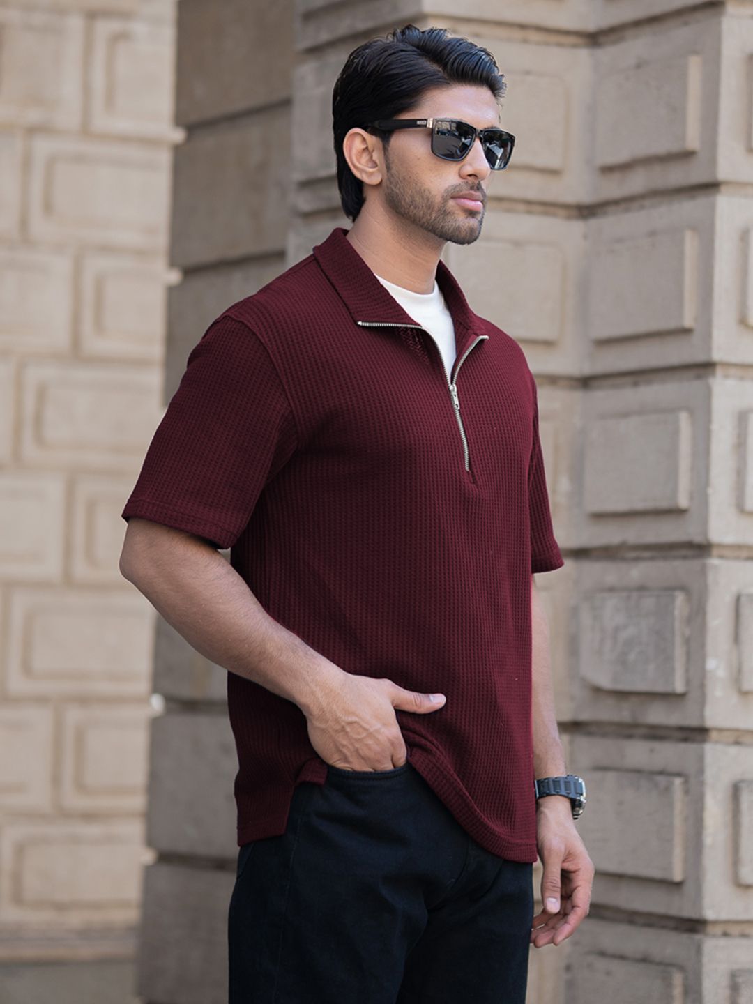 Powerlook Men Polo Collar Drop-Shoulder Sleeves T-shirt