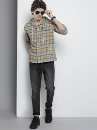 The Indian Garage Co Men Checkered Hooded Shirt with Double Flap Pockets