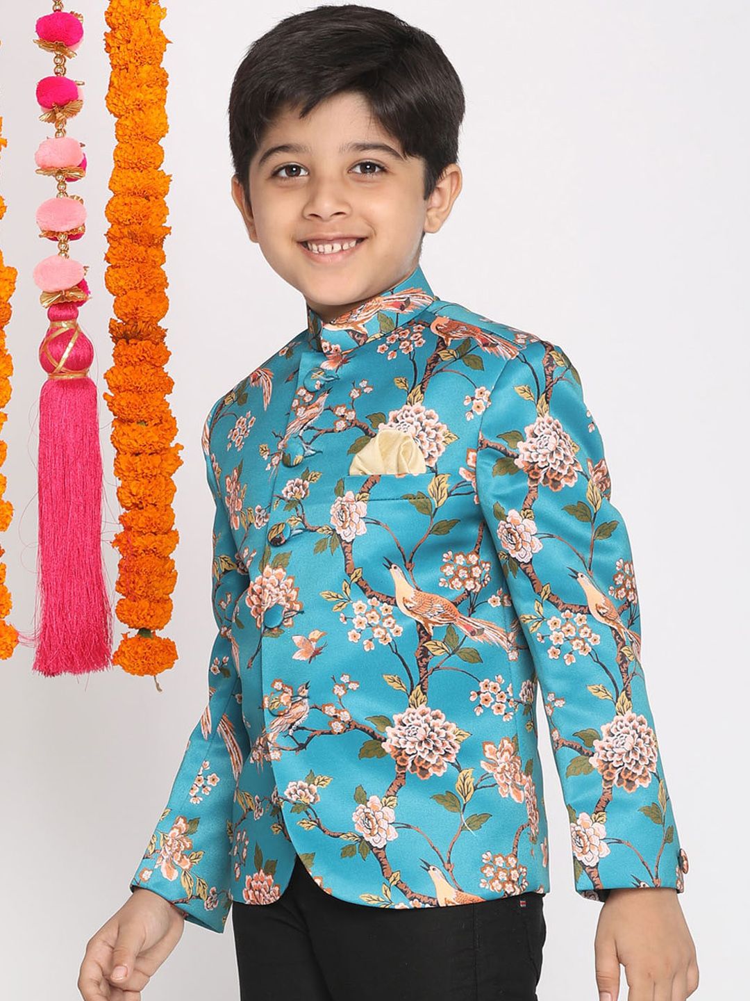 VASTRAMAY Boys Printed Slim Fit Bandhgala Jodhpuri Blazer