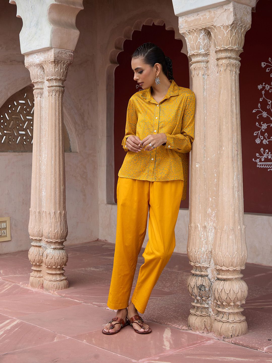 House of Chikankari Women Mustard Yellow Cotton Co-Ord Set