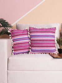 STITCHNEST Purple & White 2 Pieces Ethnic Motifs Woollen Square Cushion Covers